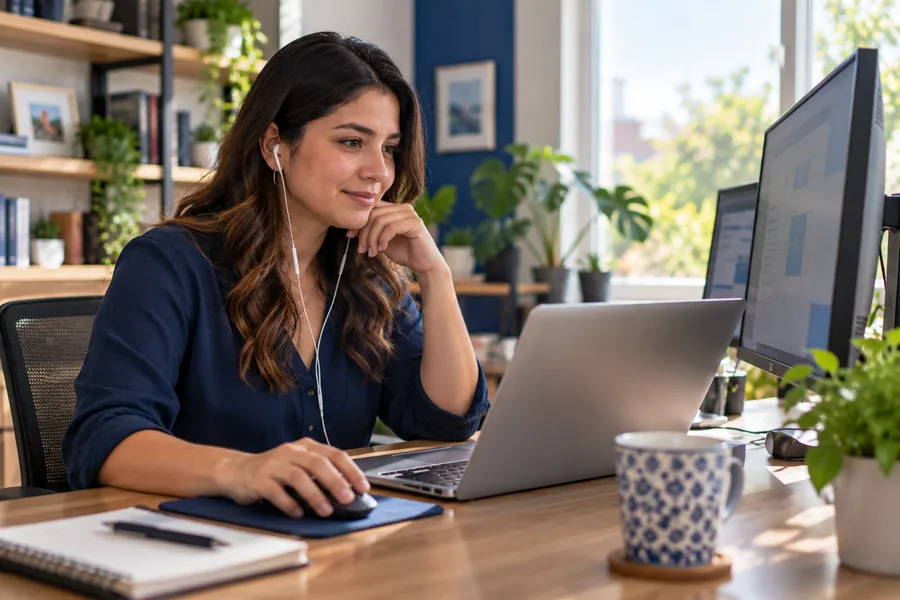 Persona trabajando desde casa con acceso remoto