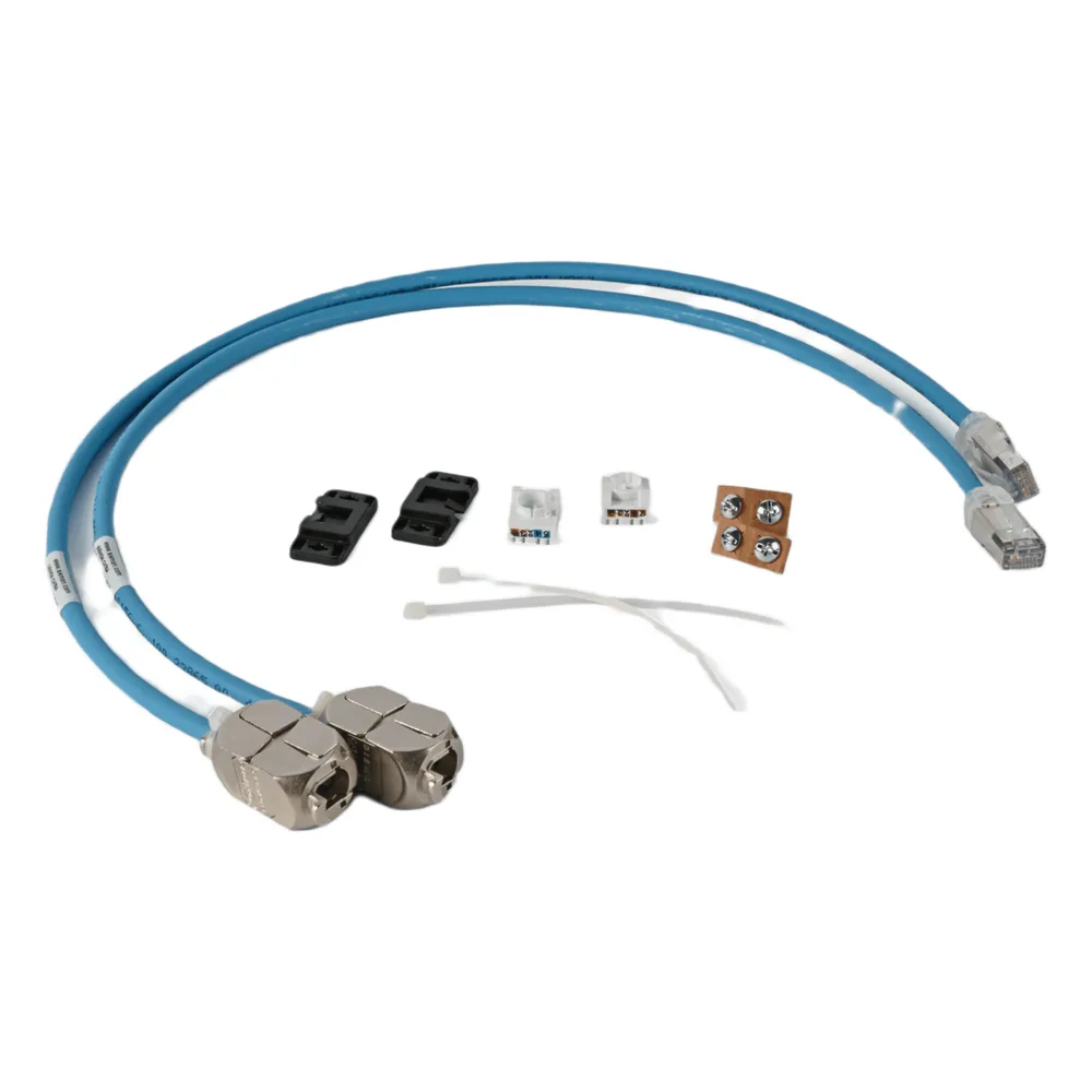 2 Cables In-Line Para Conexión en Campo de Jack a Plug RJ45 Cat6A / Blindado S/FTP / Patch Cord Azul 0.5 m / Ideal para Access Point, Cámaras IP y Gabinetes con Espacios Reducidos / CM/LSOH-1 / 28 AWG / Compatible con PoE / 2 Piezas