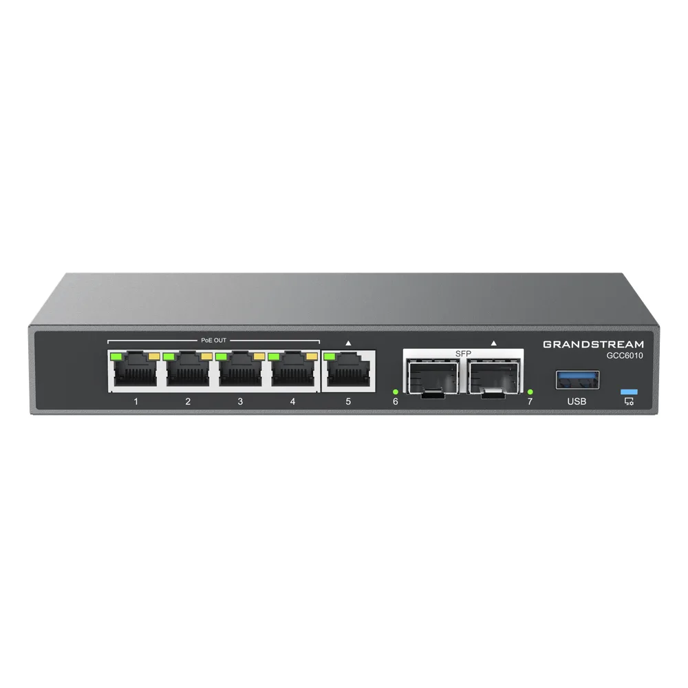 4 en 1: Firewall Nueva Generación, Router, IP PBX (24 usuarios / 8 llamadas), Switch Gigabit de 5 Puertos (4 PoE) y 2 Puertos SFP 2.5 Gigabit / Todos los puertos son configurables WAN/LAN, máximo 3 x WAN – vista 6