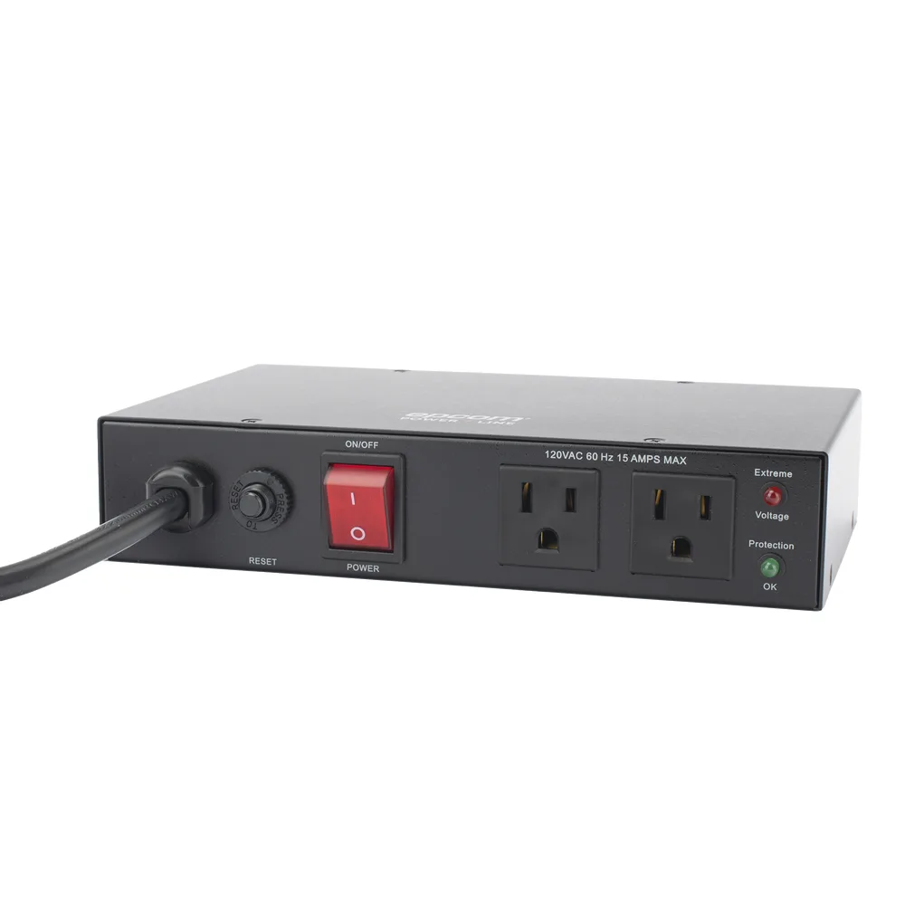 Acondicionador de Voltaje / Entrada 120 Vca / 2 salidas @ 120 Vca NEMA 5-15R / 1,800 W / 15 A / Supresión de Picos / Filtro de Ruido EMI/RFI / Sin bracket – vista 4