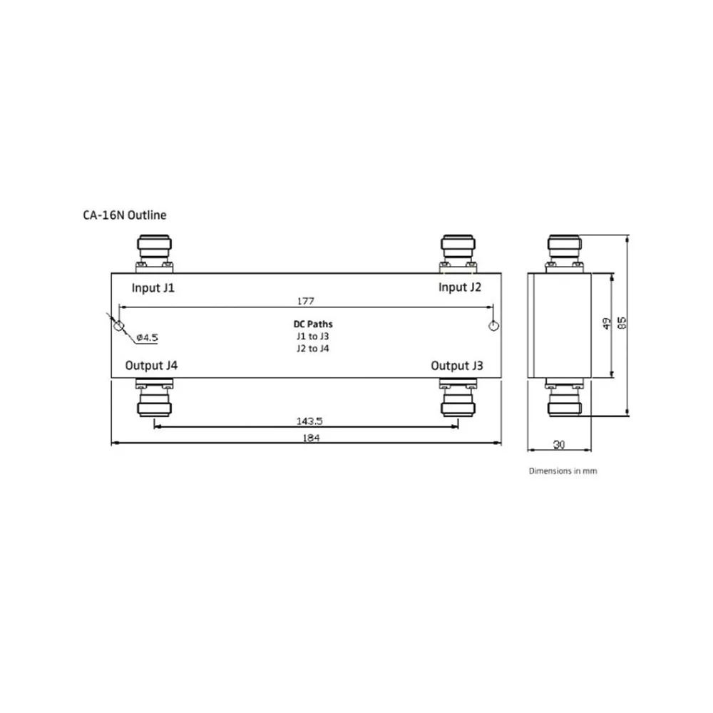 Acoplador hibrido 2x2 350-2700MHz 200W -161dBc tipo N 4.3 -10 IP65 – vista 2