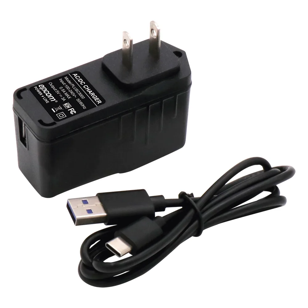 Adaptador de pared de 5 Vcc, @ 3 A con micro-USB tipo C