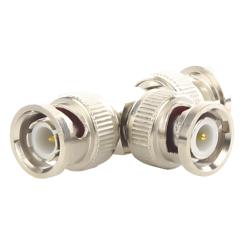 Adaptador de Triple conectores BNC macho para uso en sistemas de video vigilancia en aplicación con cables coaxiales RG-59/ RG-6, Níquel/ Oro/ Politetrafluoroetileno. – vista 5