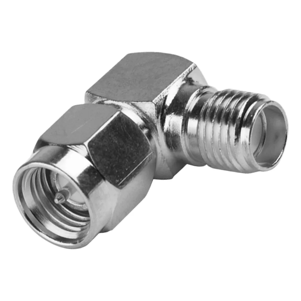 Adaptador en Ángulo Recto, de Conector SMA Macho a SMA Hembra Níquel/ Oro/ Teflón.
