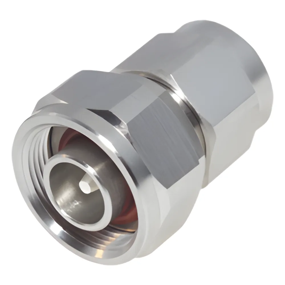 Adaptador en Línea de Conector 4.3-10 Macho a N Macho, Bronce Blanco/ Plata/ Teflón.
