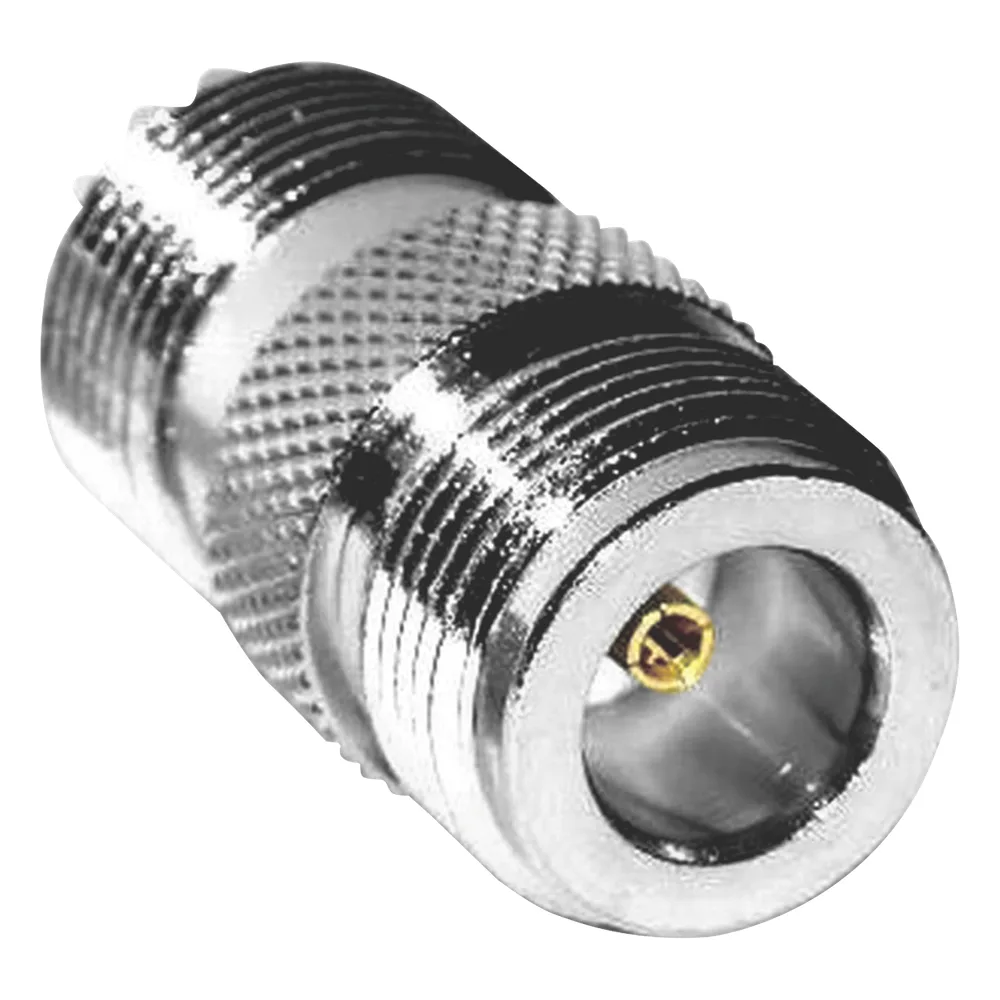 Adaptador en Línea de Conector N Hembra a UHF Hembra (SO-239), Plata/ Oro/ Teflón.