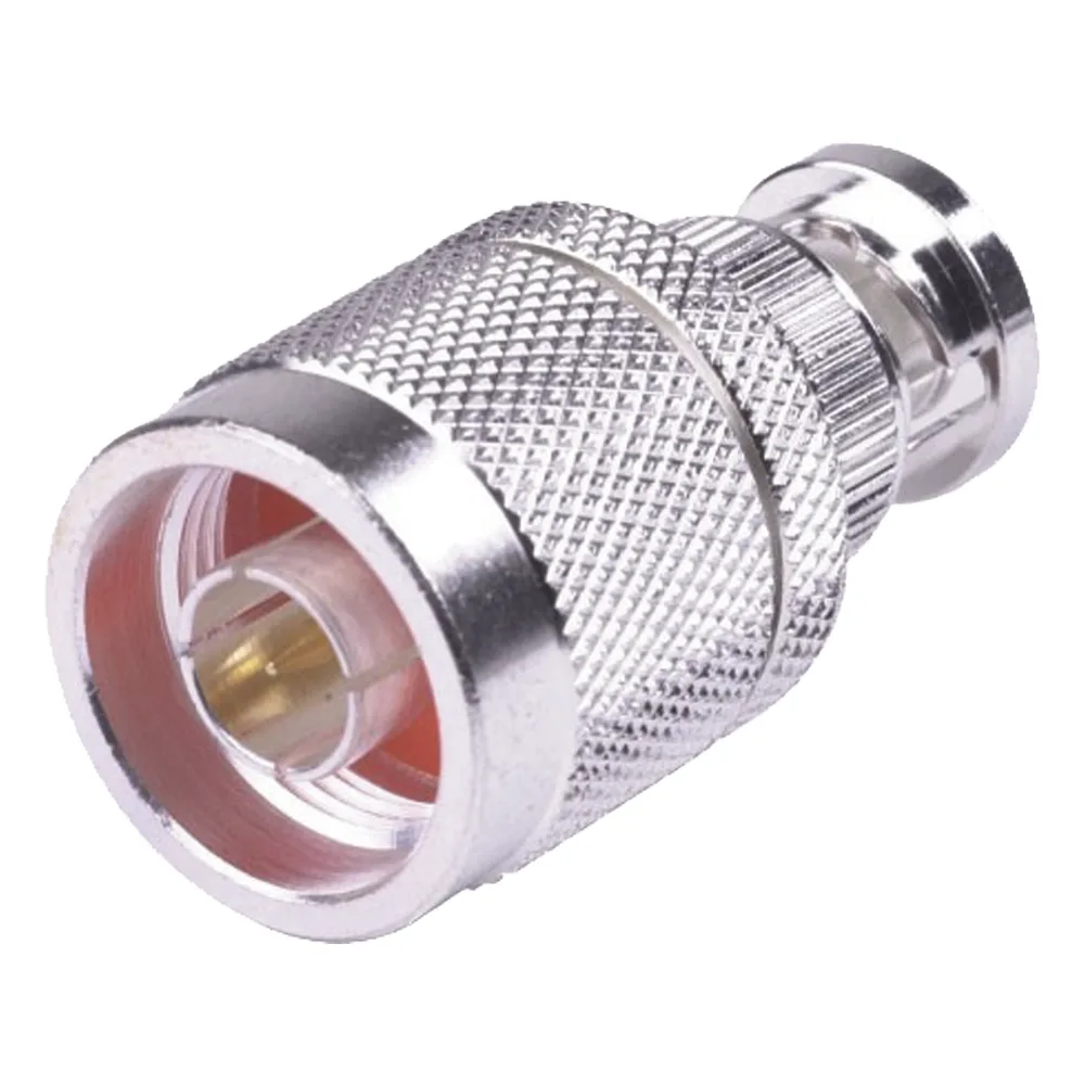 Adaptador en Línea, de Conector N Macho a BNC Macho, Plata/ Oro/ Teflón.