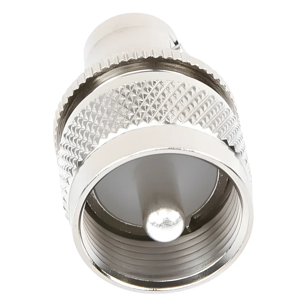 Adaptador en Línea para 50 Ohm, Conector BNC Hembra-UHF Macho (PL-259), Níquel/ Plata/ Delrin. – vista 2