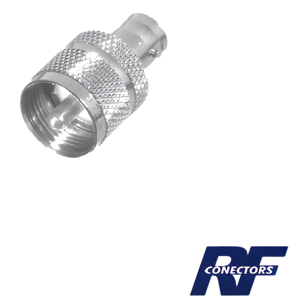 Adaptador en Línea para 50 Ohm, Conector BNC Hembra-UHF Macho (PL-259), Níquel/ Plata/ Delrin.