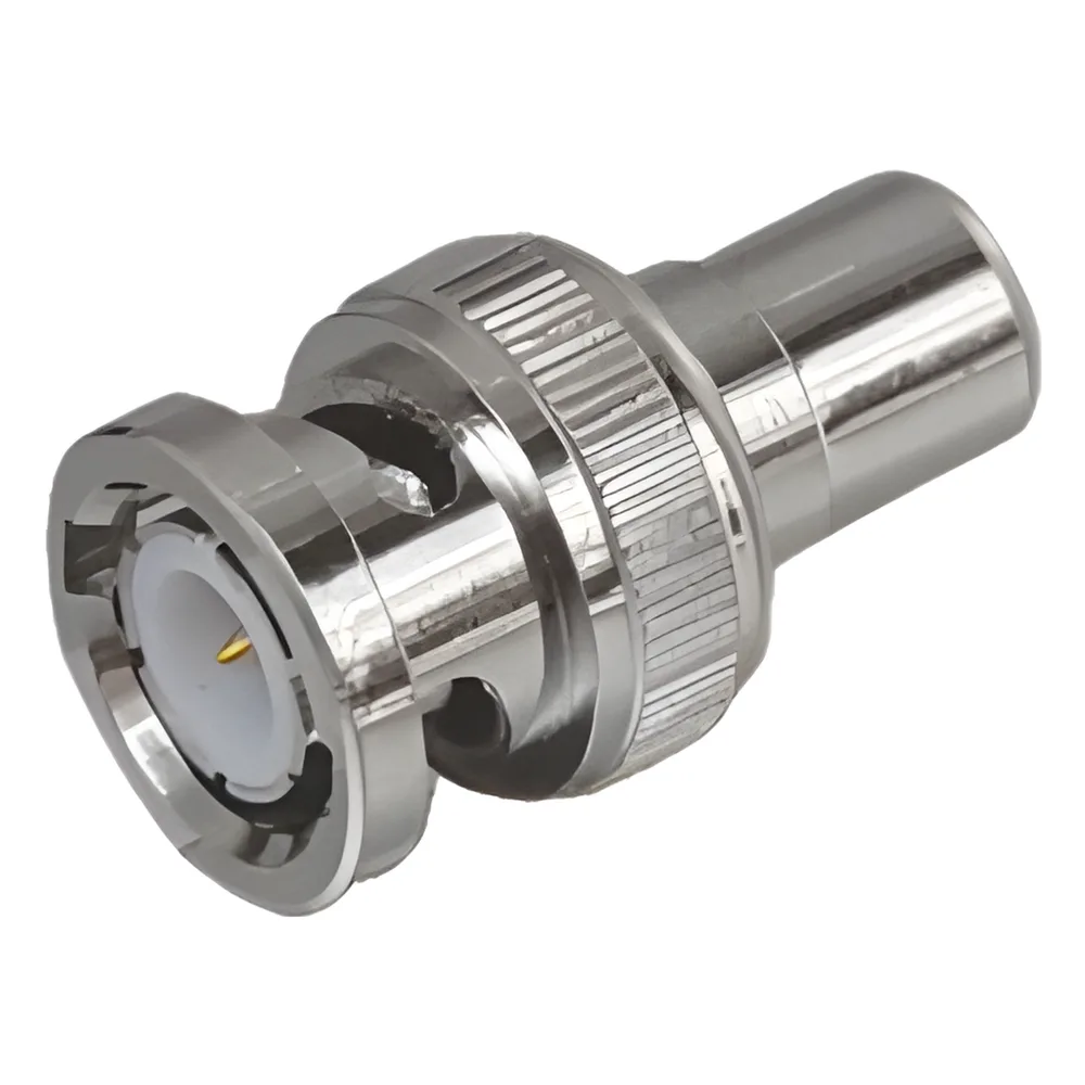 Adaptador en Línea para 75 Ohm, de Conector BNC Macho a RCA Hembra en Aplicaciones de Audio-Video para Cámaras, Monitores y DVR's.