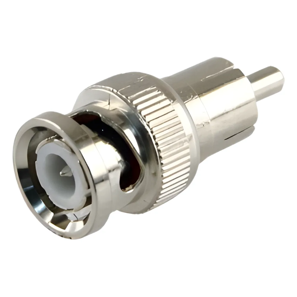 Adaptador en Línea para 75 Ohm, de Conector BNC Macho a RCA Macho en Aplicaciones de Audio-Video para Cámaras, Monitores y DVR's.