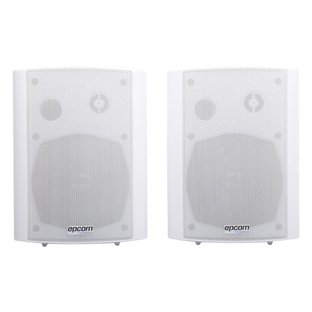 Altavoces Amplificada de Montaje en Pared 5"+1.5" | RMS 20W@8ohms y Pasivo 20W | Material ABS | Reja Metálica | Bracket de Metal | Color Blanco