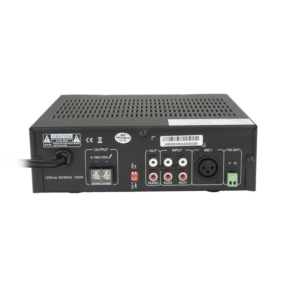 Amplificador de Potencia Digital Mini | 120W | Entrada XLR con Phantom 48V | 2 Entradas AUX | Bluetooth | Sintonizador FM | Reproducción MP3 | Protección contra Cortocircuito y Sobrecarga | 4~16&Omega; o 100V – vista 4