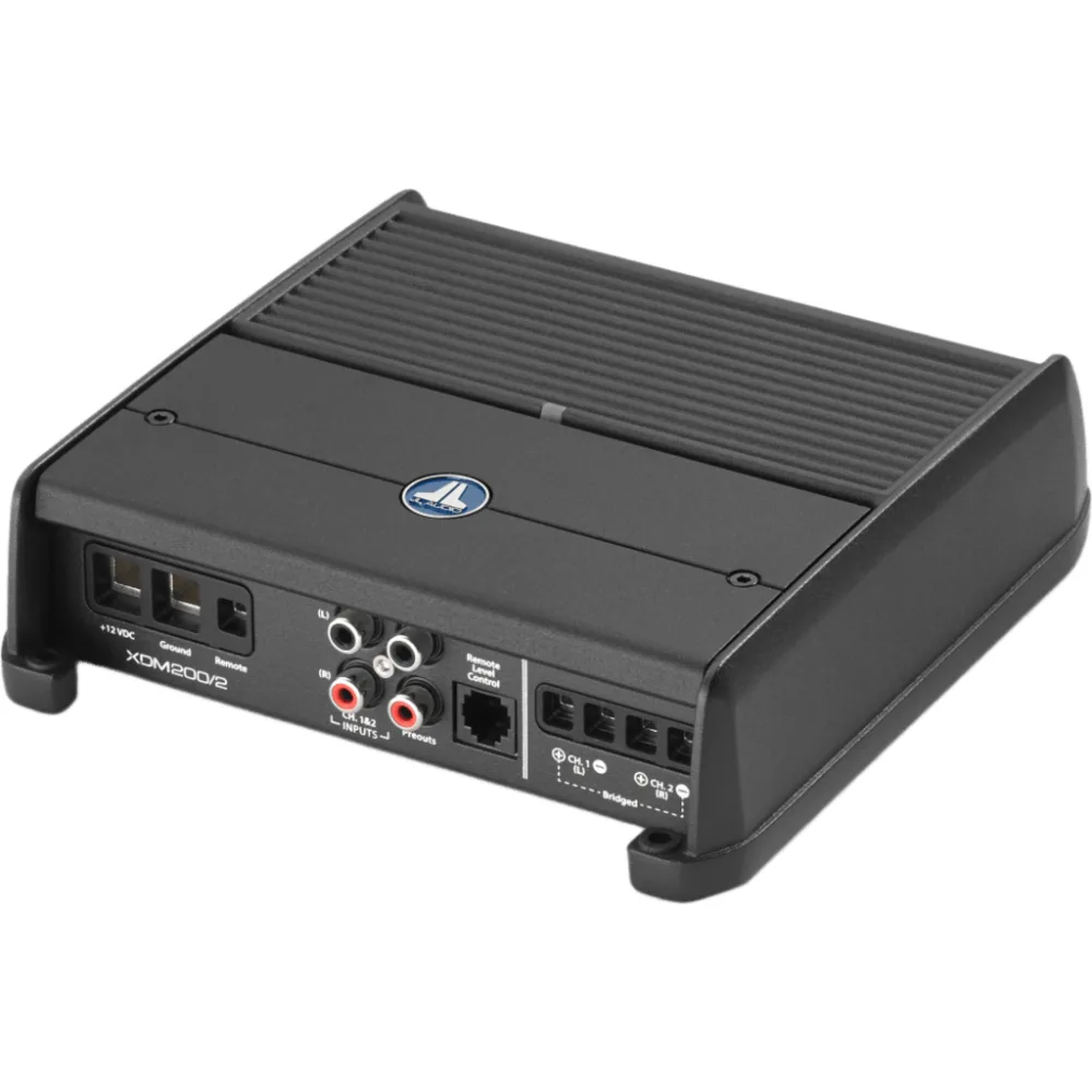 Amplificador Náutico y para Automóvil / 2 Canales / Clase D / 200 W / Rango Completo / 75 W RMS x 2 a 4 &Omega; / 100 W RMS x 2 a 2 &Omega; / Puenteado 200 W x 1 / Filtro Paso Alto y Bajo 50-500 Hz / Entradas RCA / Fusible 20 A / Dimensiones – vista 3