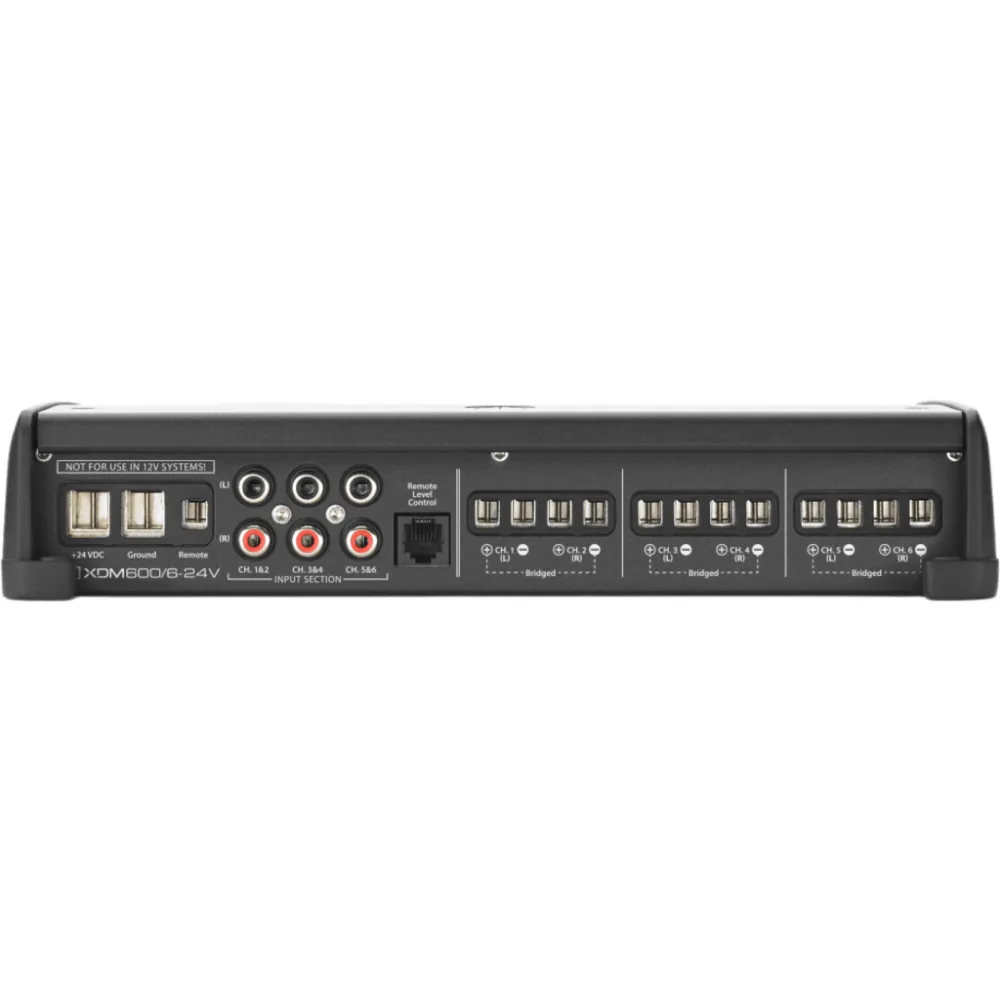 Amplificador Náutico y para Automóvil / 6 Canales / Clase D / 600 W / 24 V / Rango Completo / Procesamiento de Señales / Filtros 50 Hz-500 Hz / Control de Nivel Remoto Opcional / JL Audio XDM – vista 3