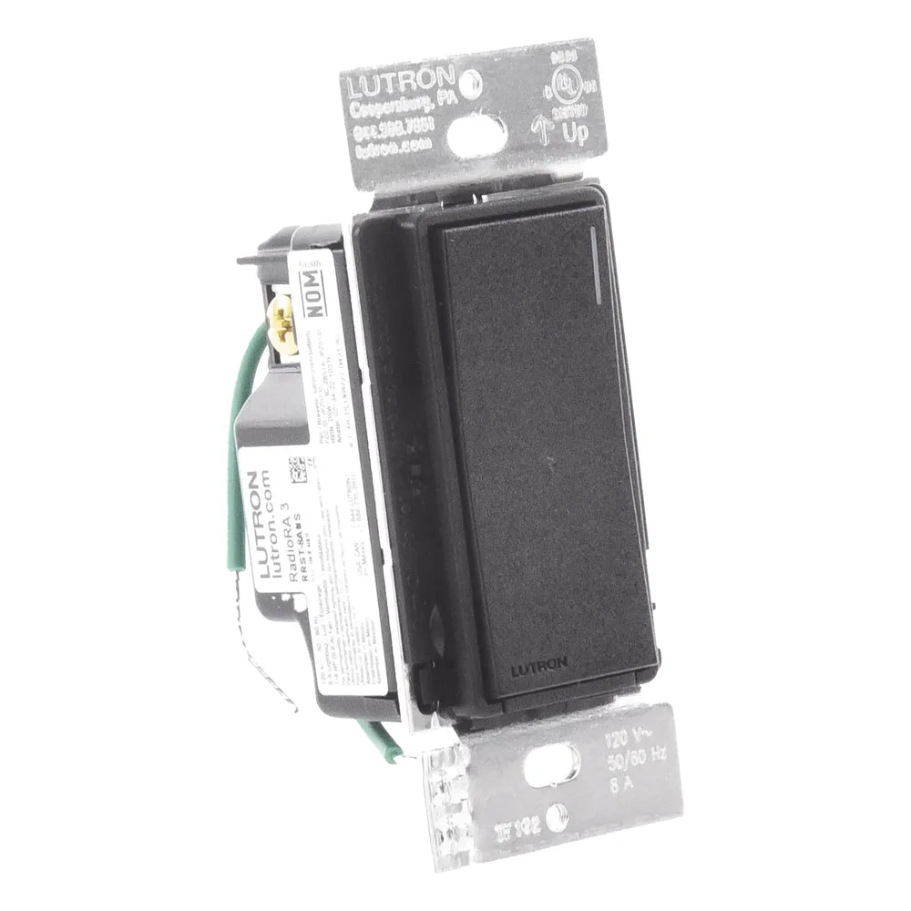 Apagador electrónico Sunnata de encendido y apagado, 8 A en iluminación y motores de 1/4 HP a 120 V, requiere neutro, color negro Midnight satinado, para sistema RadioRA 3 – vista 4