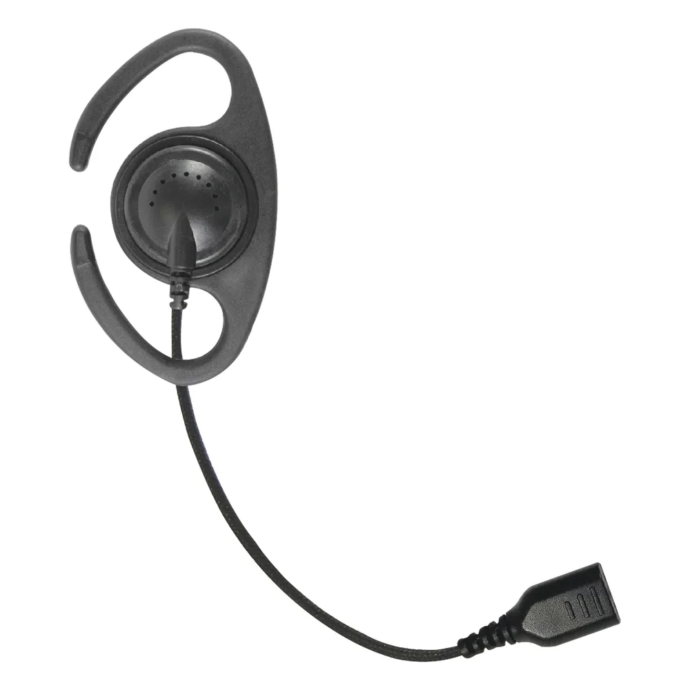 ​Auriculares de gancho en forma de "C" con cable de fibra trenzada y conector SNAP. Requiere micrófono de solapa de 1 o 2 hilos de la Serie SNAP.