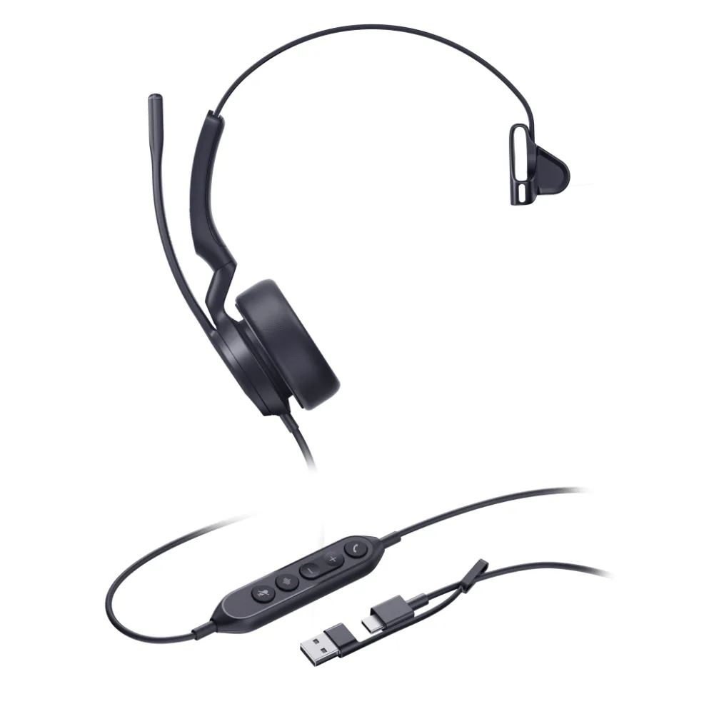 Auriculares Yealink UH44 Mono con cancelación de ruido por IA para Microsoft Teams, USB-C/A e indicador de ocupado