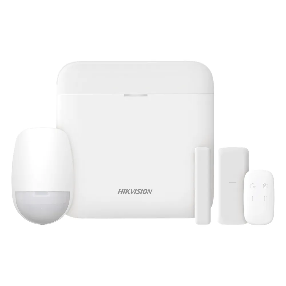 (AX PRO) KIT de Alarma AX PRO con GSM (3G/4G) / Incluye: 1 Hub con bateria de respaldo / 1 Sensor PIR / 1 Contacto Magnético Slim / 1 Control Remoto / Wi-Fi / Compatible con Hik-Connect P2P