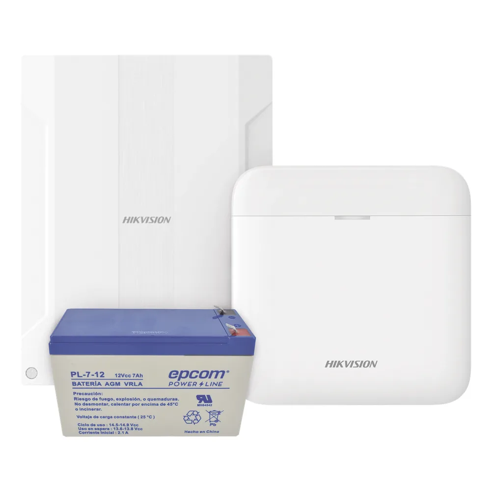 (AXPRO) KIT  de alarma AX PRO conversión de zonas cableadas a inalámbricas / Incluye: 1 Hub con Batería de respaldo/ 1 Expansor de 16 zonas cableadas / 1 Batería de respaldo 12Vcc a 7 Amp/ Compatible con Hik-Connect P2P