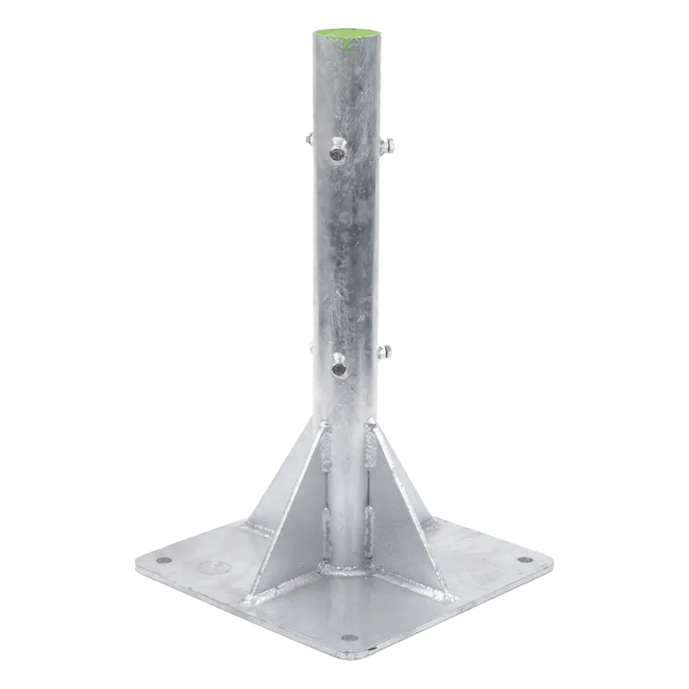 Base para Mástil Hasta 2" con Opresores, Base de 50 x 50 cm y Tubo de 80 cm Ced. 30. Galv. Inmersión.