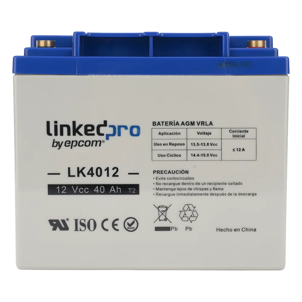 Batería de respaldo 12 V | 40 Ah | AGM | Especial para Seguridad Electrónica | UPS | Sistemas de Emergencia | Certificada UL | Vida útil 5 años | Terminales T2 – vista 4