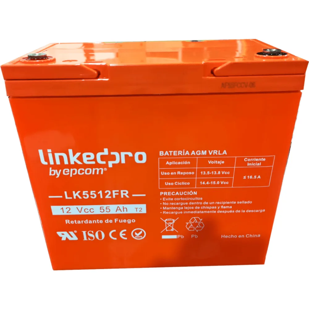 Batería de respaldo 12 V |  5.5 Ah |  AGM  | Certificada UL94-V0 Retardante a la Flama  | Especial para Seguridad Electrónica | UPS | Sistemas de Emergencia | Vida útil 5 años | Terminales F1  + Adaptador F2 – vista 2