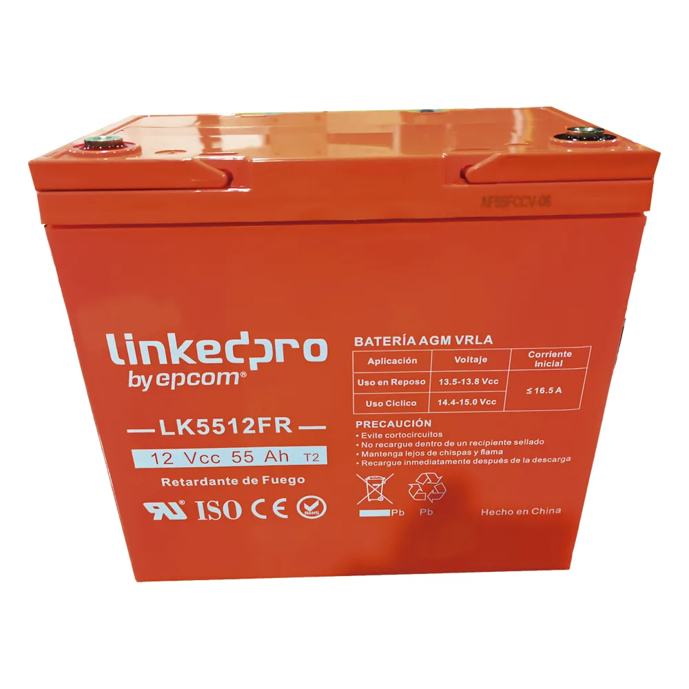 Batería de respaldo 12 V | 55 Ah | AGM | Certificada UL94-V0 Retardante a la Flama | Especial para Seguridad Electrónica | UPS | Sistemas de emergencia | Vida útil 5 años | Terminales T2