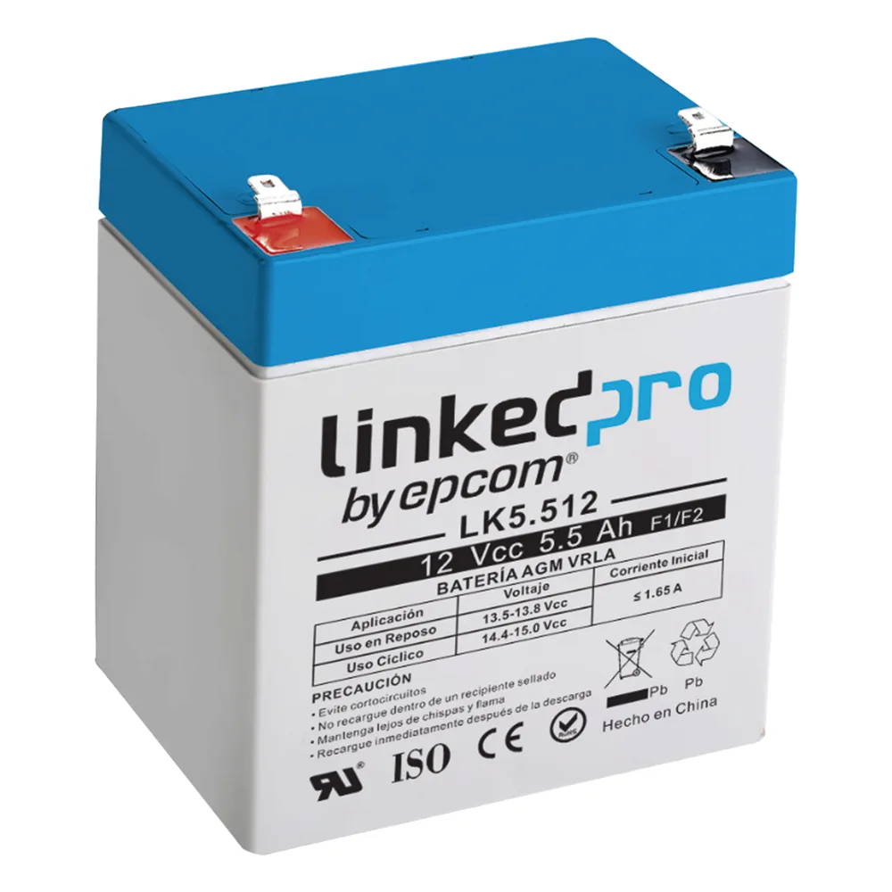 Batería de respaldo 12 V | 5.5 Ah | AGM | Especial para Seguridad Electrónica | UPS | Sistemas de Emergencia | Vida útil 5 años | Terminales F1 + Adaptador F2