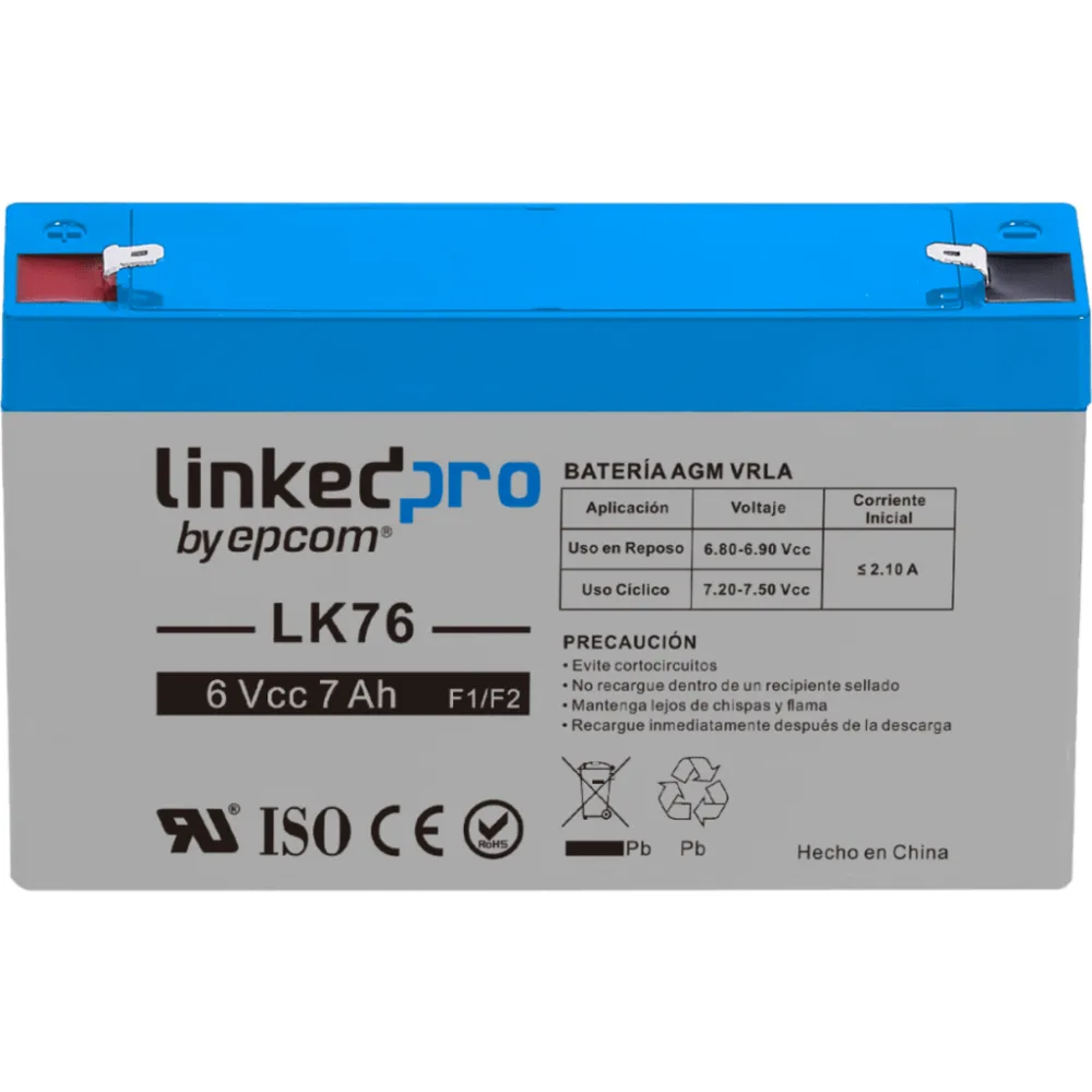 Batería de respaldo 6 V | 7 Ah | AGM | Especial para Seguridad Electrónica | UPS | Sistemas de Emergencia | Vida útil 5 años | Terminales F1 + Adaptador F2