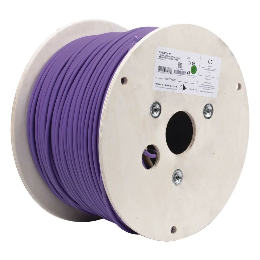 Bobina de Cable Blindado F/UTP de 4 Pares, Z-MAX, Cat6A, Soporte de Aplicaciones 10GBase-T, LS0H (Libre de Gases Toxicos), Color Violeta, 305 Metros (1000 Pies)