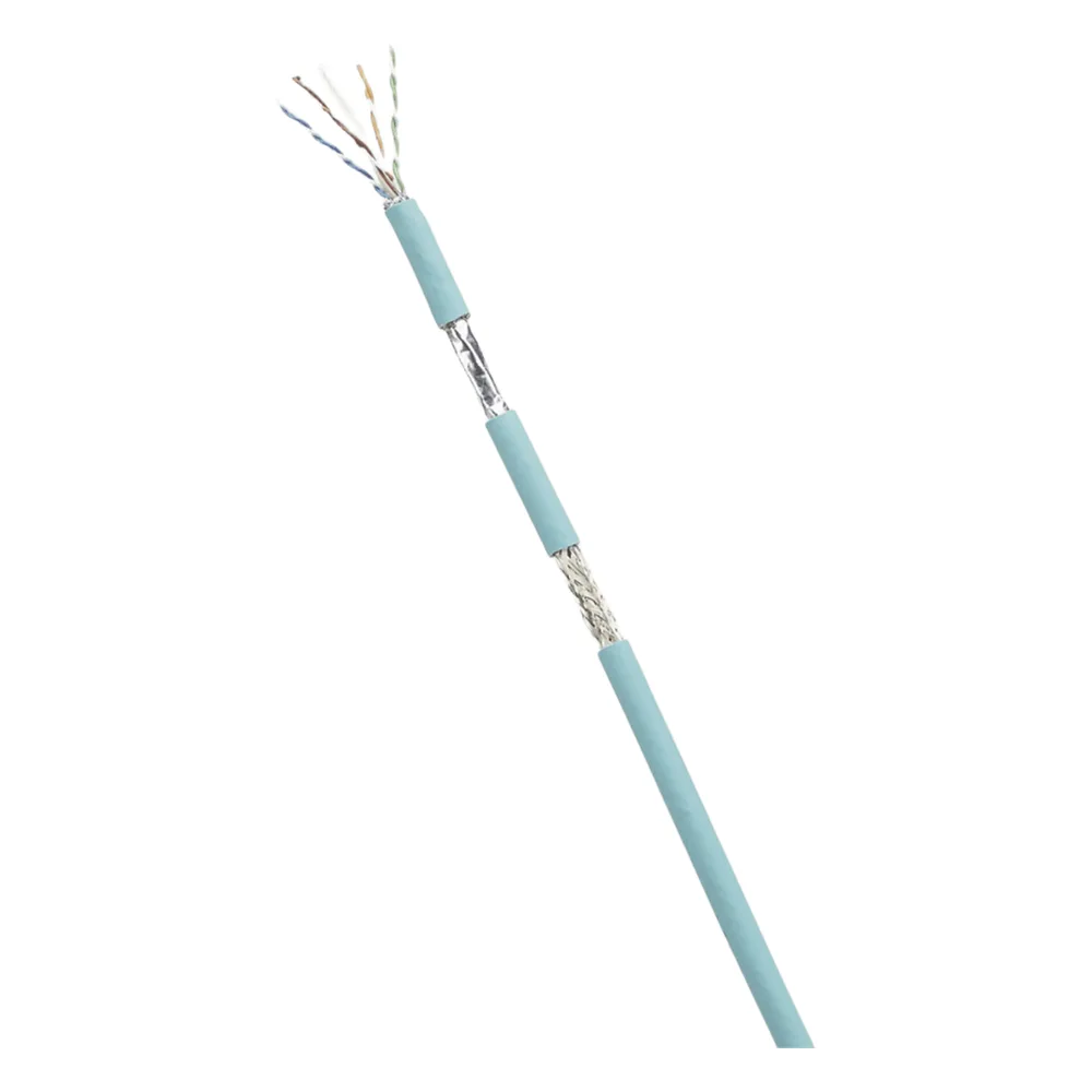 Bobina de Cable Blindado SF/UTP Categoría 6A, Uso Industrial con Resistencia al Aceite y Rayos UV, Multifilar 24/7 (Flexible), Color Azul Cerceta, Bobina de 305 Metros (1000 Pies)