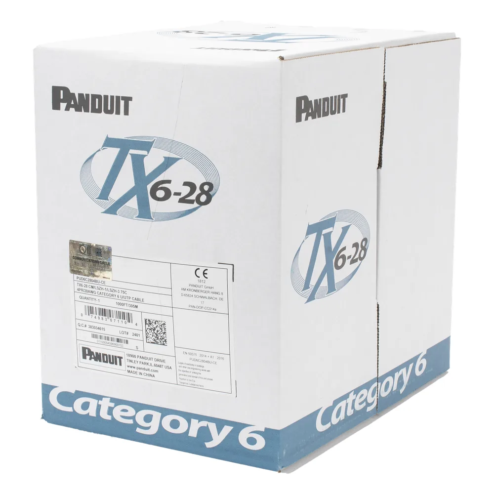 Bobina de Cable UTP 305 Metros (1000 Pies) de Cobre TX6-28Æ, Azul, Categoría 6, Diámetro Reducido (28 AWG), CM/LSZH, de 4 Pares