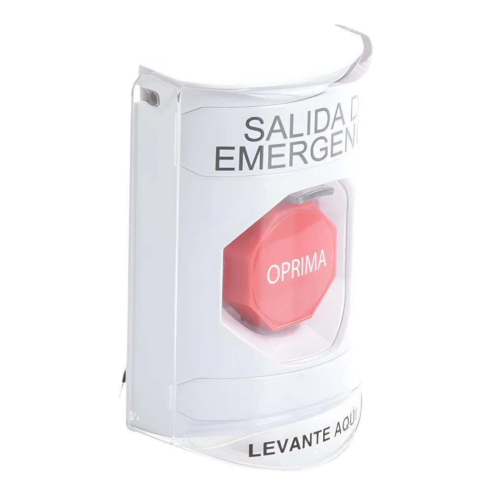 Botón de Emergencia, Texto en Español, Tapa Protectora de Policarbonato Súper Resistente, Restablecimiento con Llave – vista 3