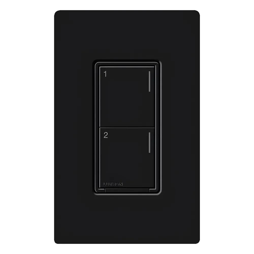 Botonera Sunnata híbrida negro, 2 botones, dimmer/interruptor con controlador de carga, requiere neutro, para RadioRA 3