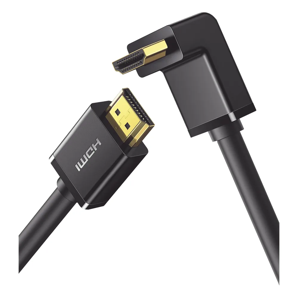 Cable HDMI 2.0  en Angulo de 90°  / 2 m / 4K@60Hz / HDR / 3D / HEC (Canal Ethernet HDMI) / ARC (Canal de Retorno de Audio / CEC / 32 canales de Audio / HDCP 2.2 / Dolby Atmos / 18 Gbps / Blindaje Múltiple