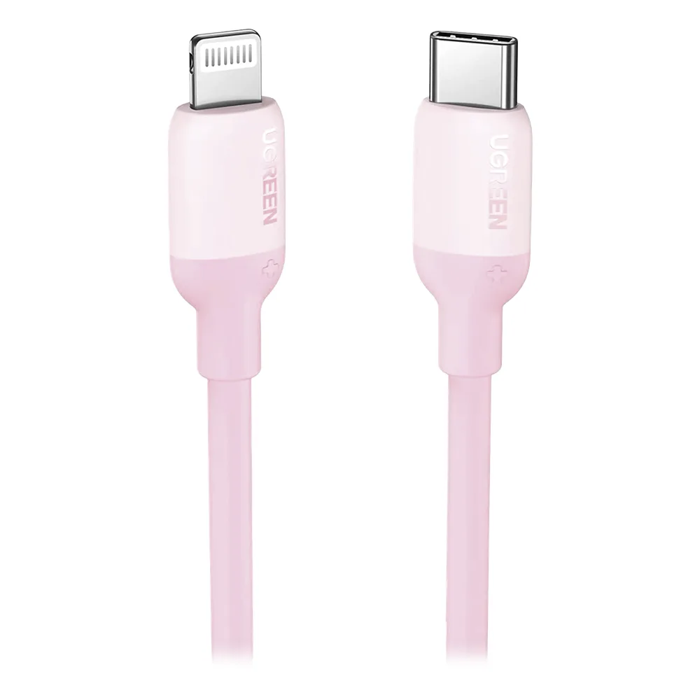 Cable USB-C a Lightning / Certificado MFi / 1 Metro / Adecuado para iPhone, iPad, iPod / Carga Rápida PD 20W /  Sincronización de Datos de hasta 480 Mbps / Goma de Silicona y  TPE. / Suave al Tacto / Color Pink