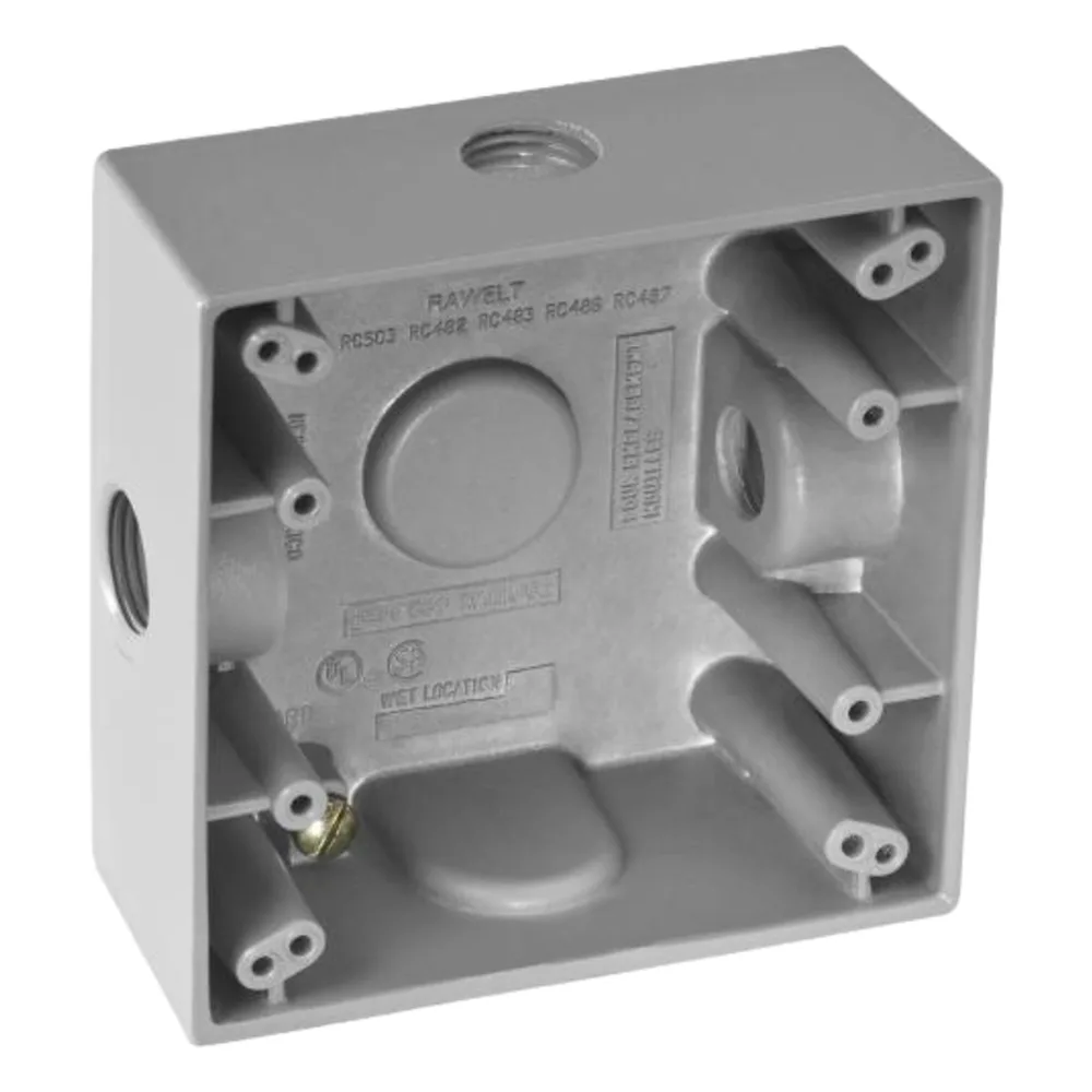 Caja Cuadra de 1/2" a Prueba de Intemperie/ Cuenta con 3 salidas.