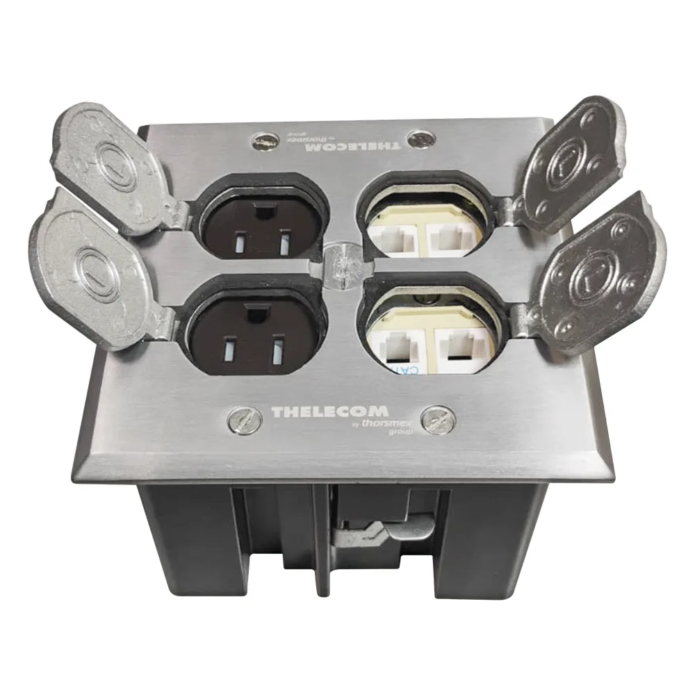 Caja de Piso con Tapa Abatible de Aluminio para| Energía + Voz/Datos para uso en Interior