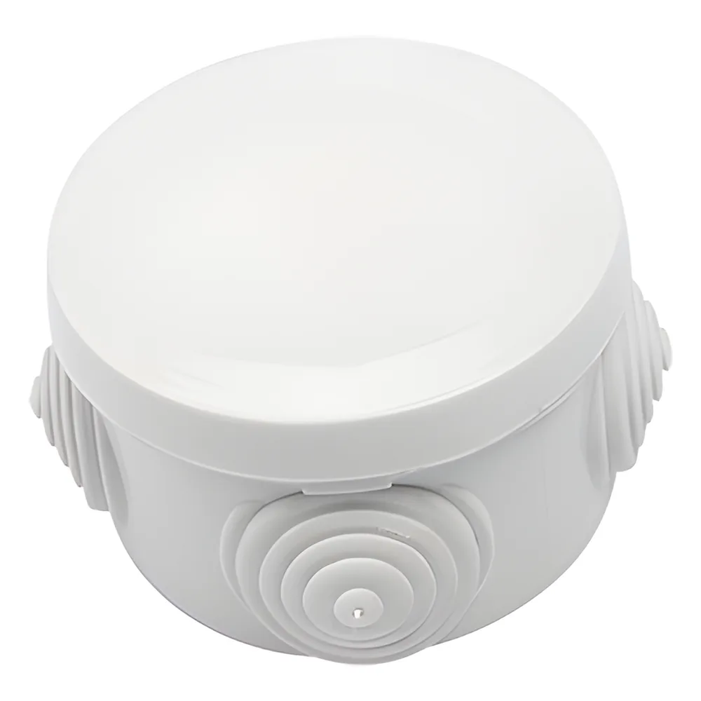 Caja Derivación-Conexión de Plástico Circular con 4 Glándulas de Goma (70 diámetro X 48 alto mm). Para Instalaciones Comerciales,  Residenciales e Industriales. Cerrado a Presión.