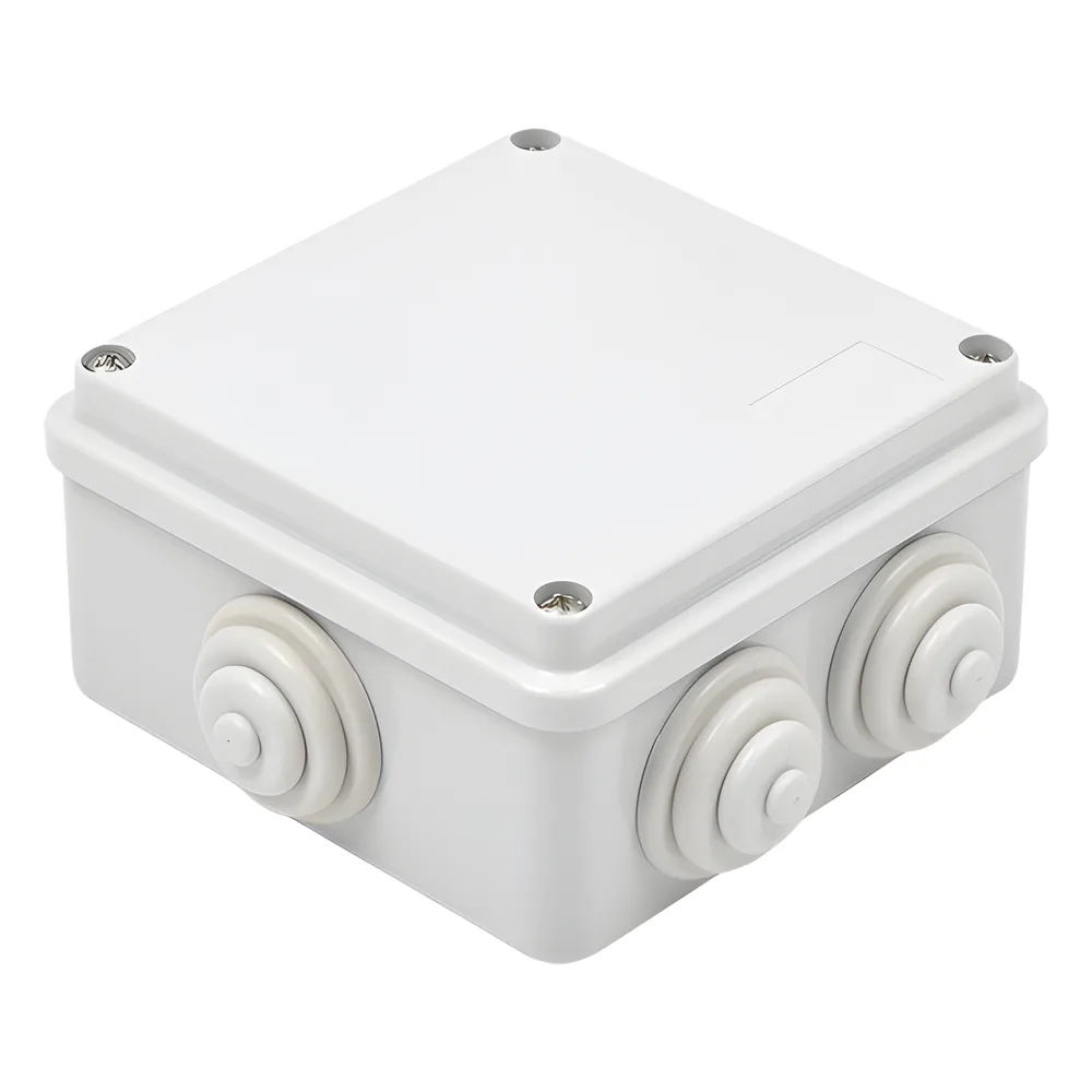Caja Estanca de PVC Para Derivación y Conexión, 6 Entradas, Tapa Atornillada,100x100x50 mm (Área Interna), Uso Exterior IP55, Material que no Propaga el Fuego y Libre de Hálogenos