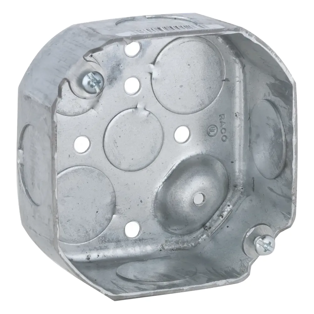 Caja Octagonal de 4" / Profundidad 1 1/2" / 6 Entradas de 3/4", 2 Entradas de 1/2" / Troquelada.