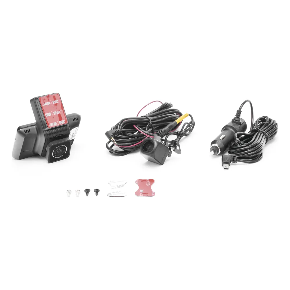 Cámara de Tablero / Cámara Frontal de 4 Megapixel (2K) y Trasera de 2 Megapixel / Entrada de Alarma para Cambio a Cámara de Reversa / H.265 /  Pantalla Táctil 3" / WiFi / G-Sensor / Micrófono y Bocina Integrada / Mi – vista 2
