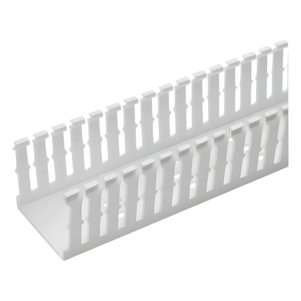 Canaleta Ranurada Angosta de PVC Sin tapa, Tipo F, 57.2 mm de Ancho, 79.8 mm de Alto y 1.8 m de Largo, Color Blanco