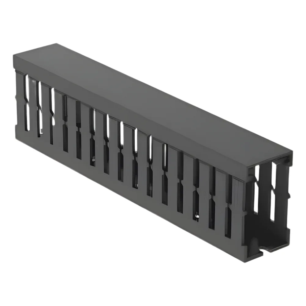 Canaleta Ranurada de PVC con Tapa, Tipo F, 32 mm de Ancho, 53.8 mm de Alto y 2 m de Largo, Color Gris