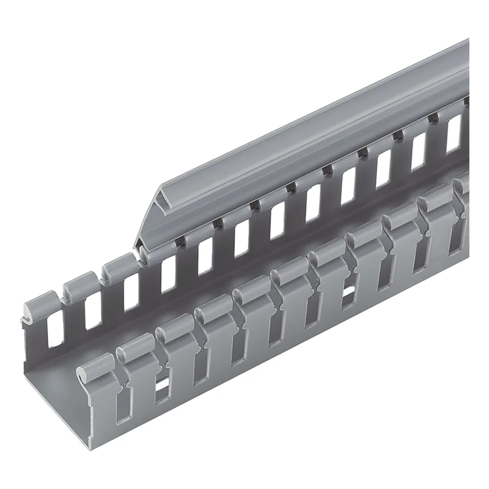 Canaleta Ranurada de PVC sin Tapa, Tipo H (Tapa Abisagrada), 55.1 mm de Ancho, 50.3 mm de Alto y 1828.8 mm de Largo, Color Gris