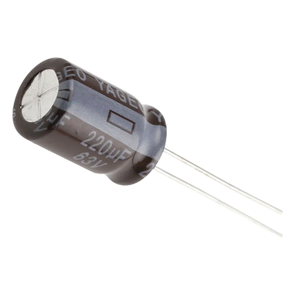 Capacitor Electrolítico de Aluminio, Radial de 220 µFd, 63 Vcc, 105 °C, 10 x 15 mm.