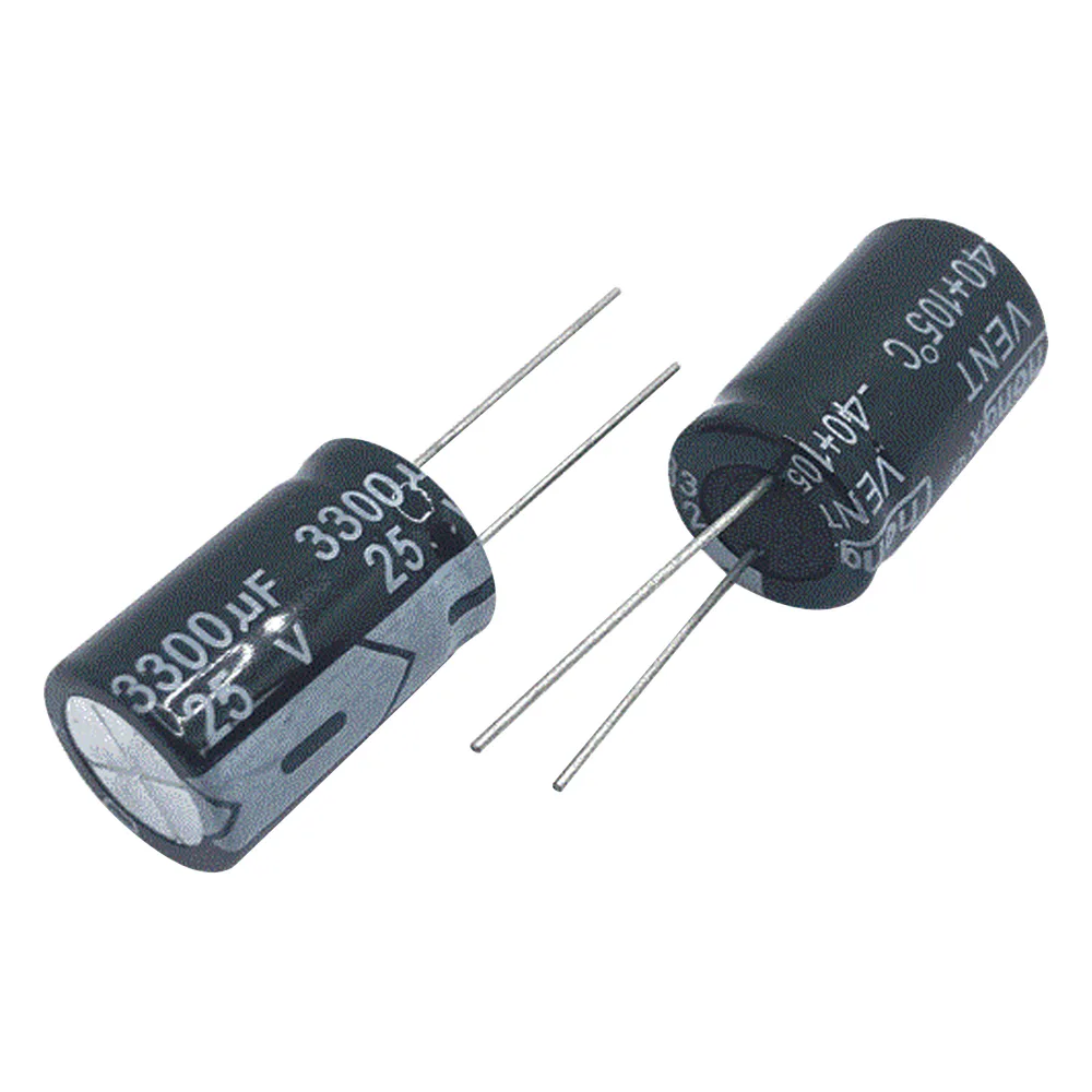 Capacitor Electrolítico de Aluminio, Radial de 3300 µFd, 25 Vcc, 105 °C, 18 x 25 mm.
