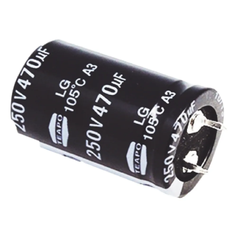 Capacitor Electrolítico de Aluminio, Radial de 470 µFd, 250 Vcc, 105 °C, 25 x 40 mm.
