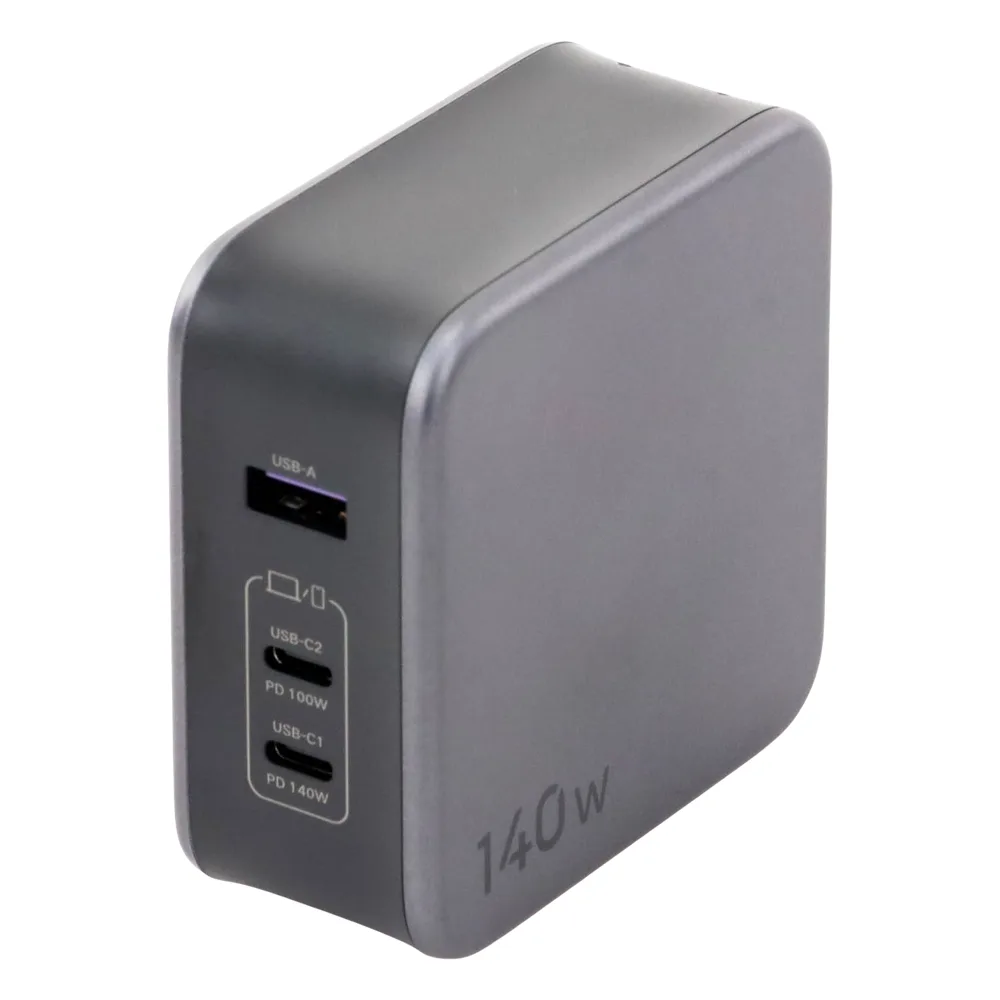 Cargador de 140W serie Nexode | 3 Puertos de Carga Rápida | 2 USB-C | 1 USB-A | Tecnología GaN II +SIC | PD3.1 / QC4.0 | Tecnología de Protección Térmica | Optimiza la Experiencia de Carga | Incluye cable USB-C – vista 3